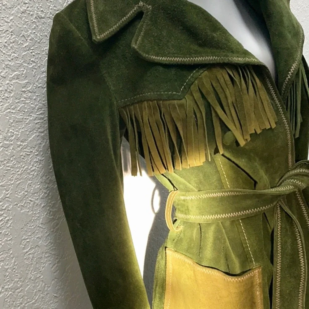 Vintage green suede fringed jacket - Picture 3 of 6